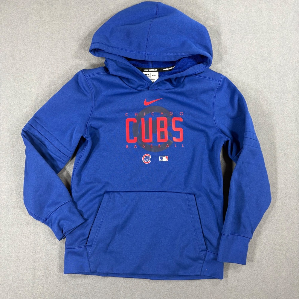 Nike Chicago Cubs Hoodie Kids Small Blue Excellent Therma-FIT Baseball Pullover